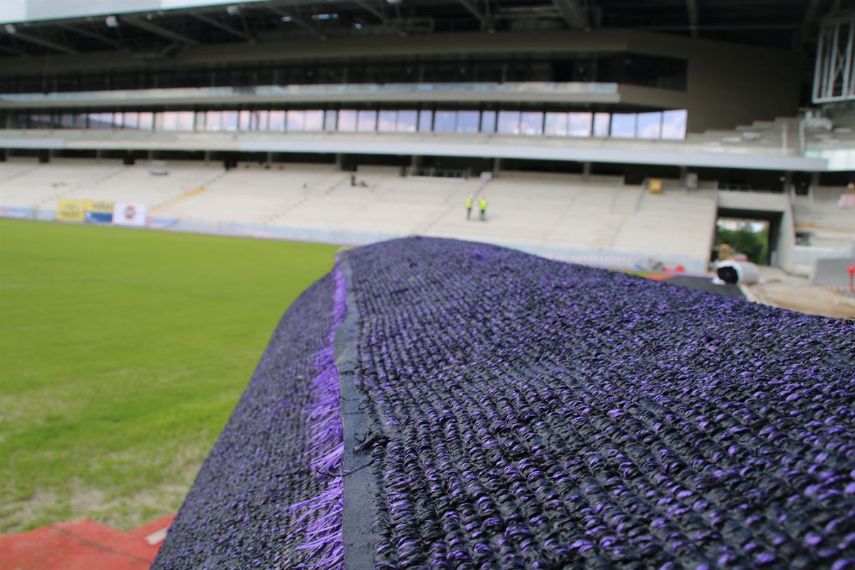 FK Austria Wien, Generali-Arena, violetter Kunstrasen wird verlegt